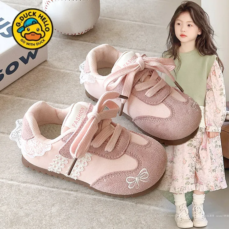 小黄鸭女童芭蕾鞋运动鞋2025春秋新款儿童软底德训鞋透气休闲板鞋