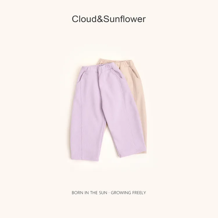 【云朵小葵】女童秋冬季新款百搭纯色宽松竖条条绒洋气休闲裤256336