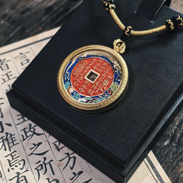 铜合金珐琅吊坠 铜合金吊坠项链国风珐琅彩山花吊坠车挂复古国潮