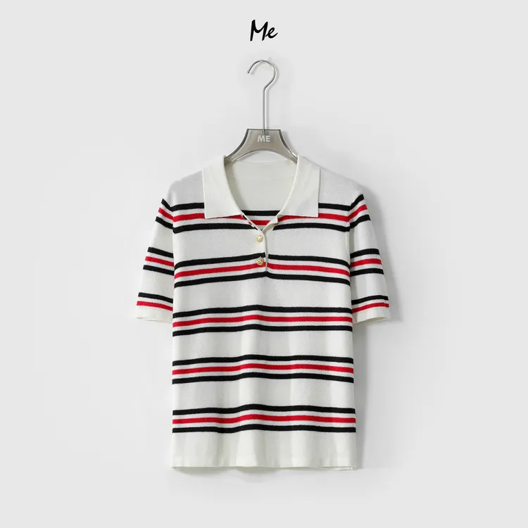 ME【双G经典条纹polo】夏季新款女士显瘦通勤针织衫MEQS3707