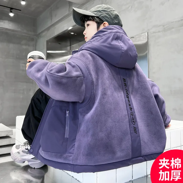 男童加厚外套秋冬款2025新款中大儿童男孩秋冬季夹棉奥利绒棉服潮