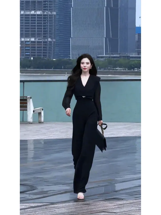 法式高级感气质套装女2025秋季新款长袖V领衬衫阔腿裤显瘦两件套