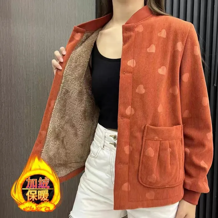酷飒秋冬外套女时尚妈妈短款长袖棉衣宽松大码加绒加厚新款上衣 