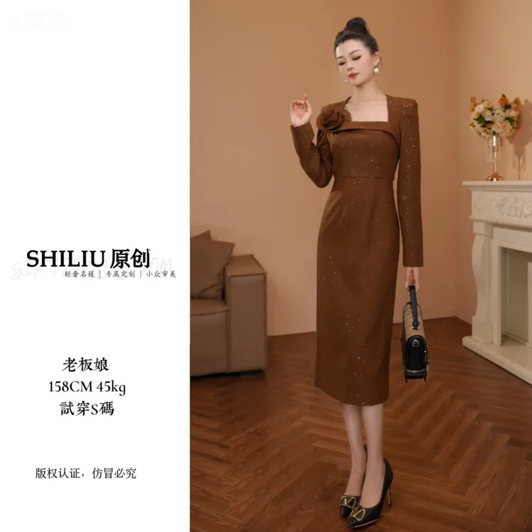 【十六定制】手工立体提花工艺宴会气质气质法式连衣裙21887