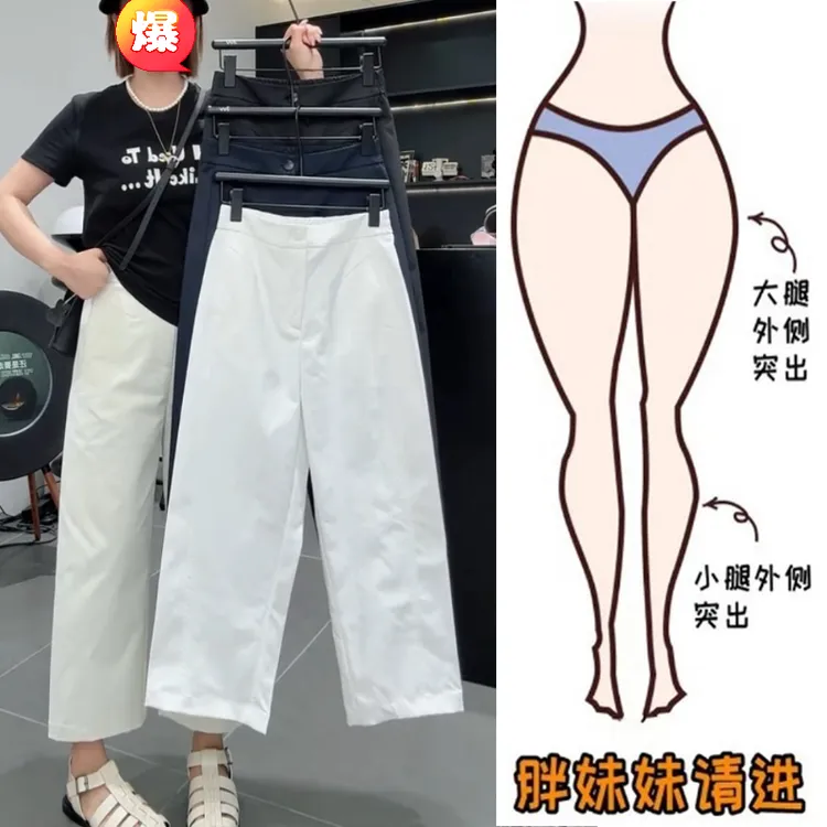 Aimeerosa/艾洛莎2025夏季薄款九分直筒裤高腰大码显瘦休闲法棍裤