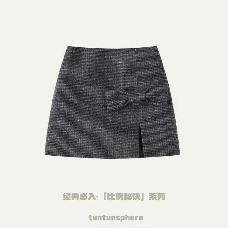 【坨坨耶】心跳分贝 蝴蝶结设计感30羊毛毛呢低腰裙裤