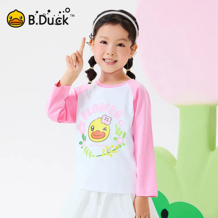 B.Duck小黄鸭童装女童纯棉长袖T恤春秋新款儿童甜美上衣FF1606005