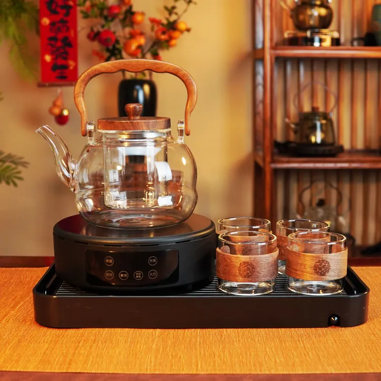 横硕1500W大功率电陶炉不挑壶保温定时+1200ML福禄壶茶盘套装