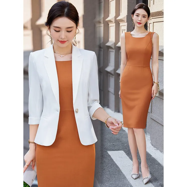 白色西装连衣裙两件套女夏季新款气质女神范职业装高级感西服套装