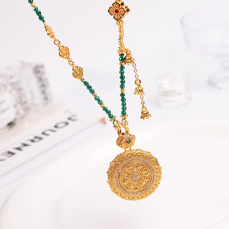 铜合金项链 转运八宝罗盘项链女高品质新中式轻奢复古锁骨链配饰