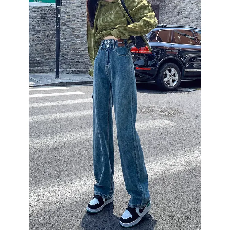 高腰垂感直筒牛仔裤女宽松显瘦小个子复古蓝2025年新款秋季拖地裤