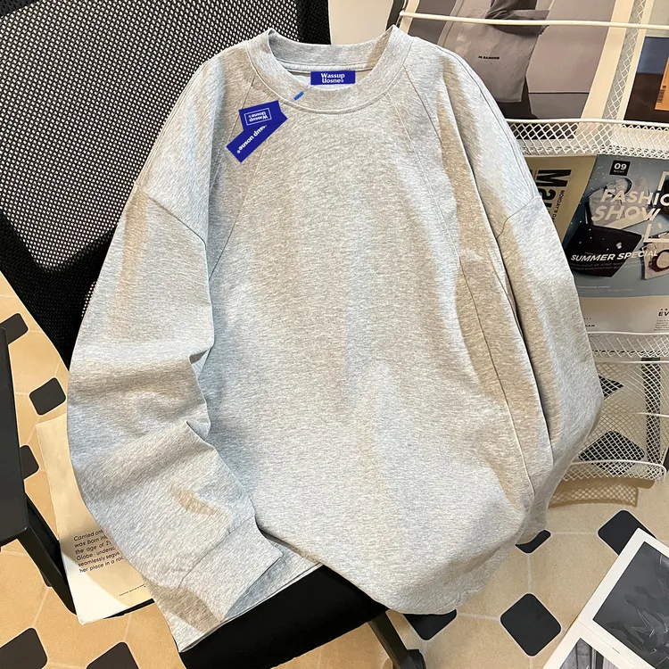 WASSUP UOSNE美式重磅套头长袖t恤男秋季小众慵懒风纯棉潮牌上衣