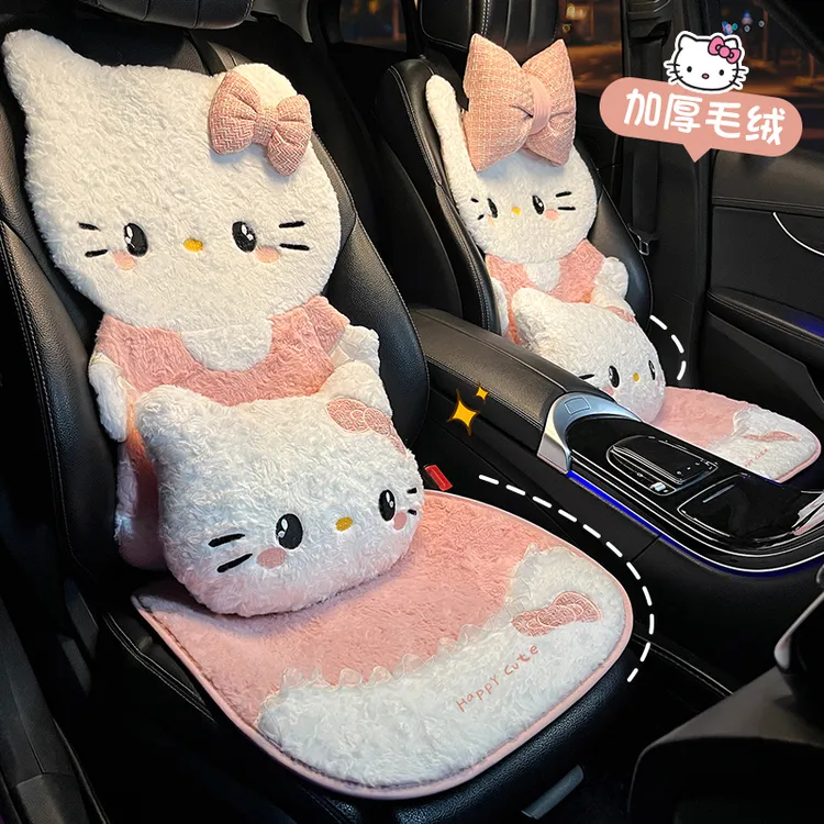 冬季汽车坐垫加厚毛绒2025新款卡通可爱猫咪车内后排装饰车载座套