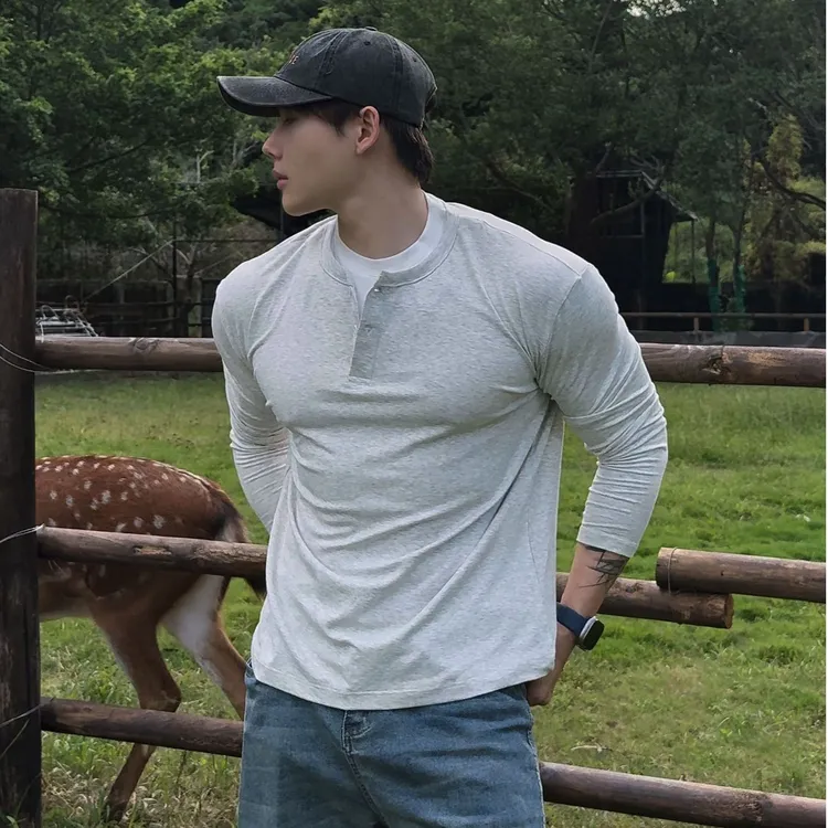 BEESTRONG Clean fit氛围感干净简约叠穿亨利领假两件长袖