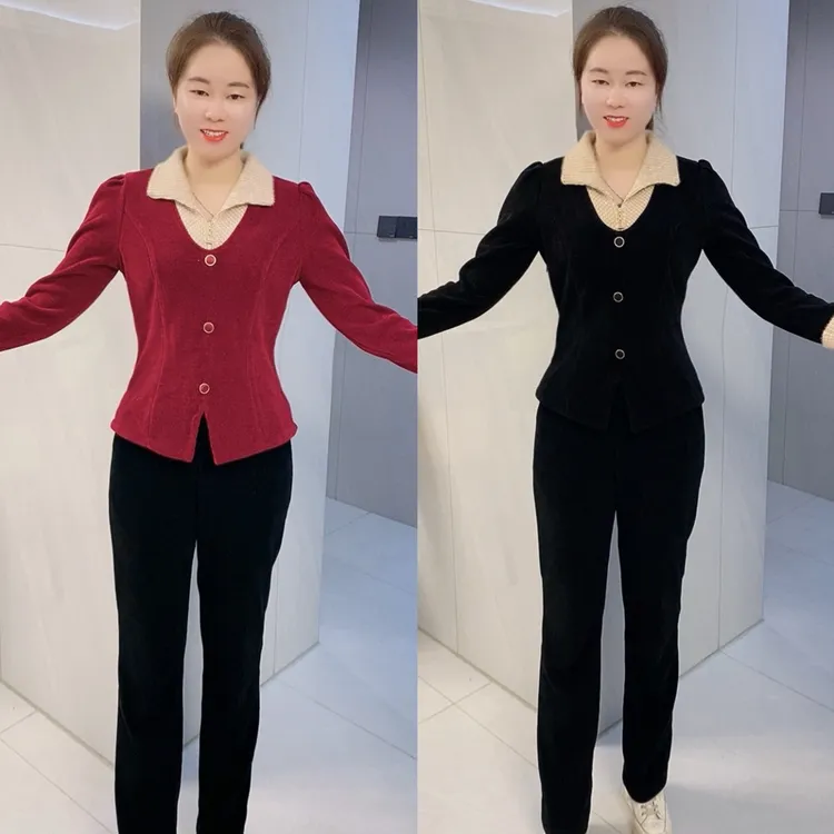 【十姐妹推荐】2025新款冬季时尚轻奢气质高雅修身显瘦长裤套装