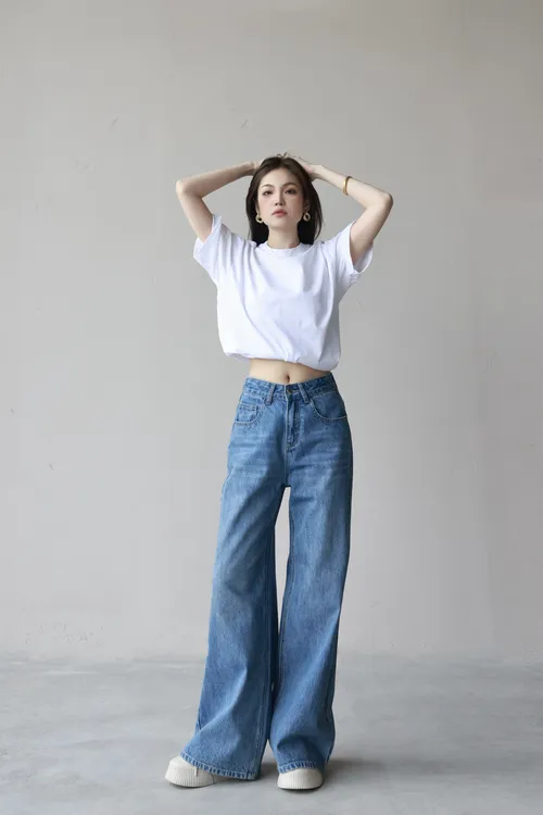 秋冬款百搭港风牛仔阔腿裤牛仔裤高腰显瘦宽松百搭9020#