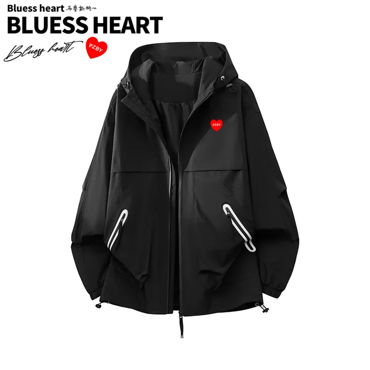 布鲁斯桃心品牌春秋款户外运动衣服休闲夹克男女情侣款连帽外套潮