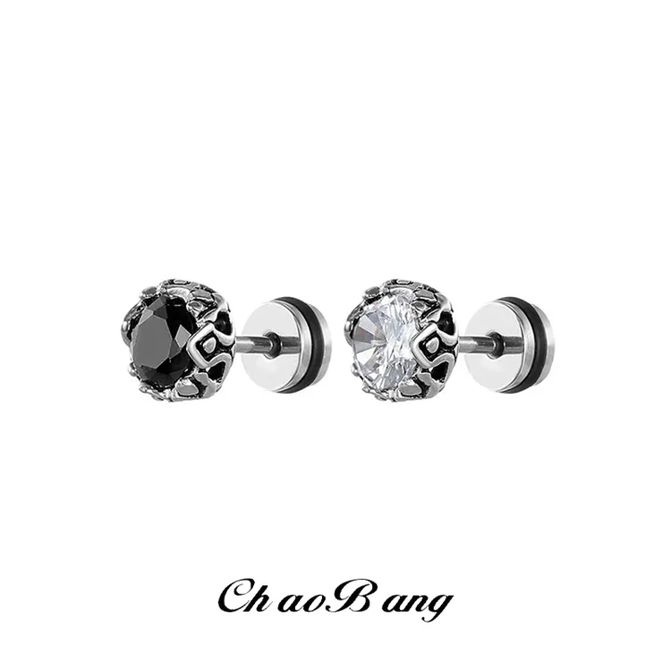 钛钢锆石耳饰 黑白锆石单钻耳钉男女小众高级感配饰百搭痞帅饰品