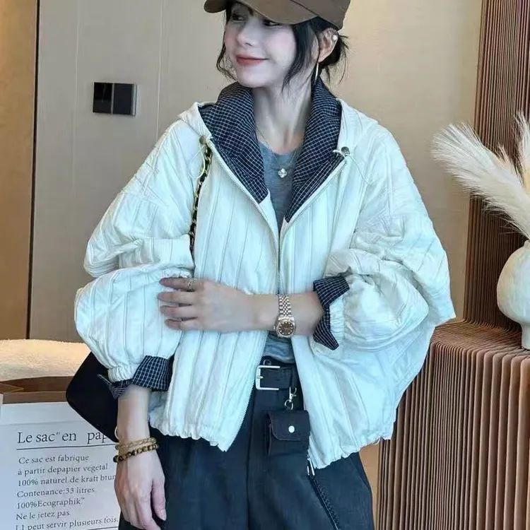 大码欧货开衫薄棉外套女短款秋季2025新款宽松休闲夹克开衫棒球服