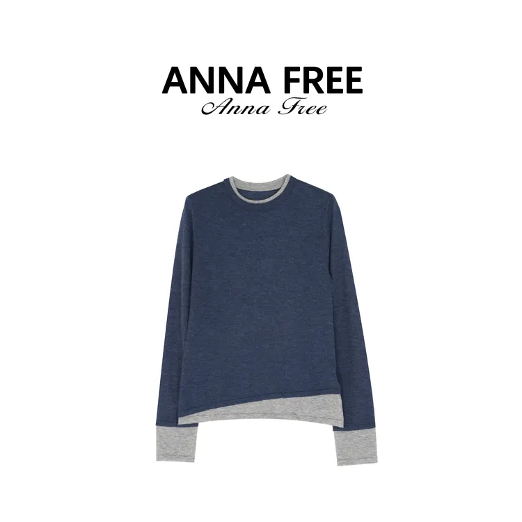 ANNA FREE 美式复古假两件打底针织衫内搭叠穿百搭上衣Z8641