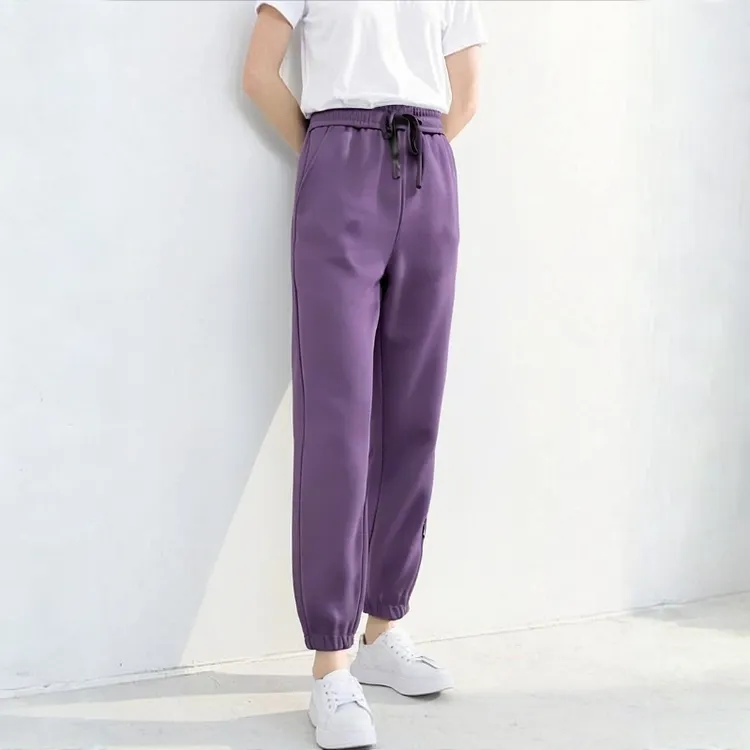 加绒冬季高腰休闲裤百搭显瘦九分裤小个子时尚宽松韩版束脚女裤