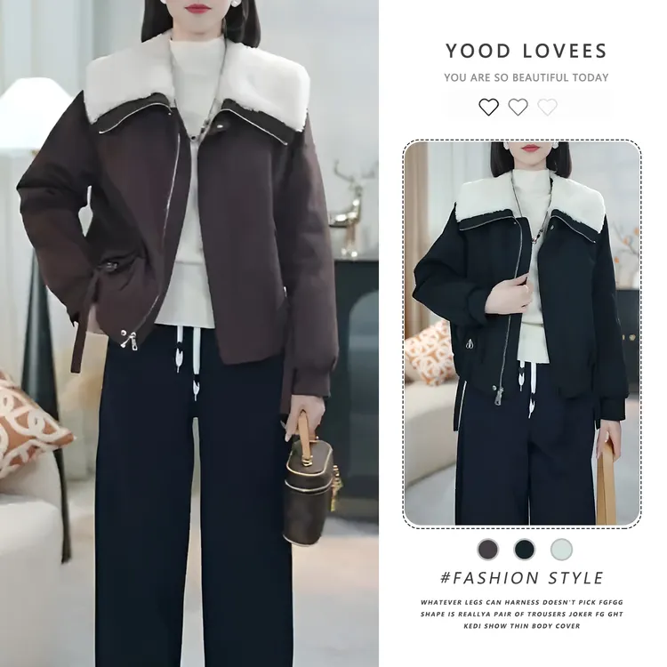 简约风加绒大翻领短款女冬季2025新款小个子超好看加厚保暖外套