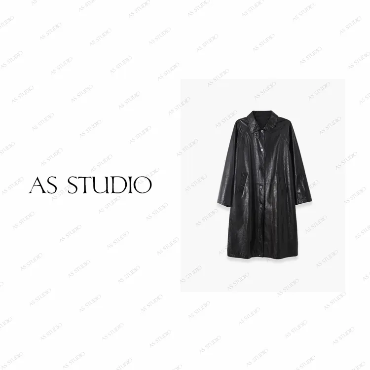 【AS名家】25新高定进口绵羊皮真皮廓形长风衣AS25QZPPY02207