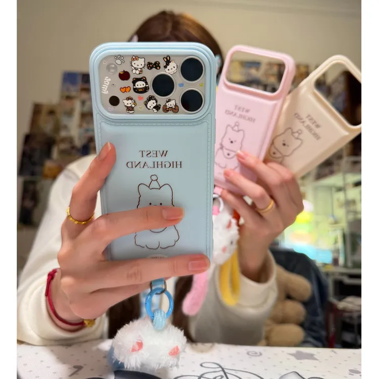 趣壳西高地毛绒小狗适用苹果17PROMAX手机壳iPhone16新款15手绳14