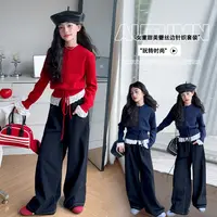 女童秋装新款花边拼接毛衣两件套中大童女孩韩系洋气甜美休闲套装