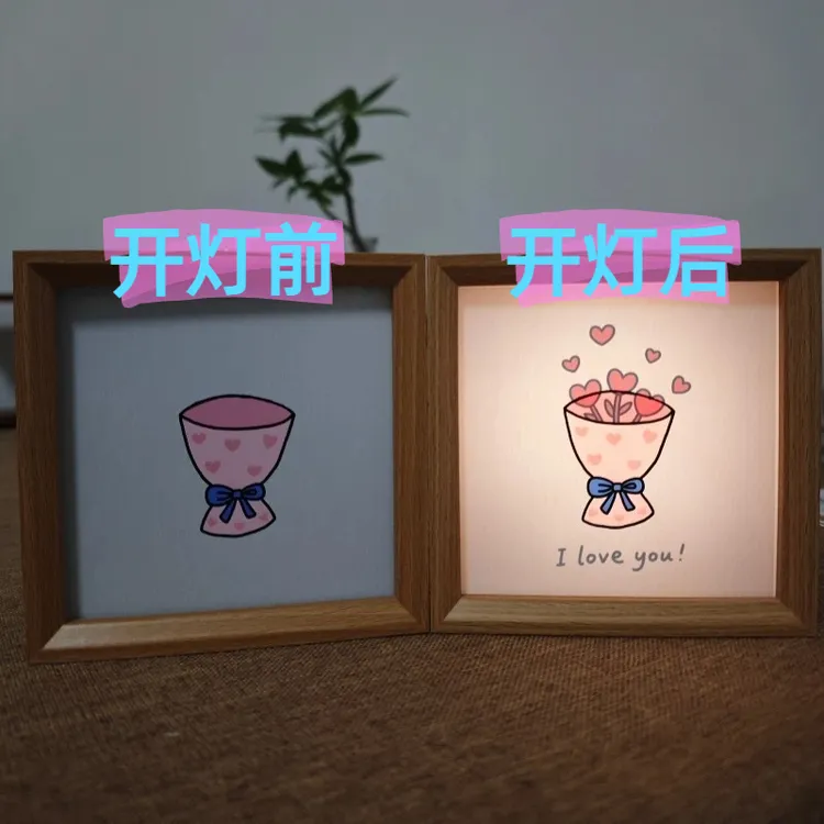 发光装饰画迷你古画小夜灯摆台灯光画微缩书画茶室入户三色变光