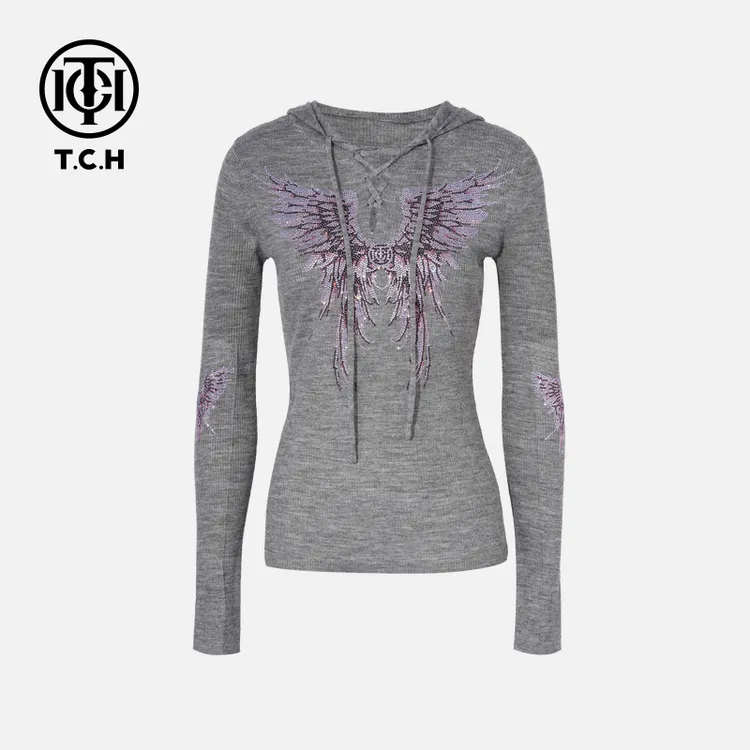 TCH私服烫钻工艺时尚休闲百搭秋款针织衫女T75C09E5101轻奢tch