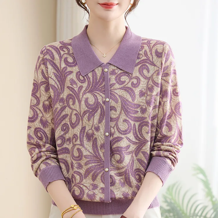 妈妈装针织小衫秋季新款长袖薄T恤中老年人打底衫女洋气质上衣服