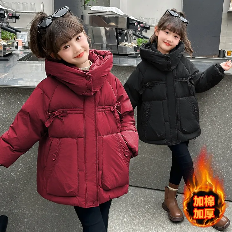 女童冬季棉服3-13岁女孩加棉加厚蝴蝶结棉衣120-170码（价格已开）
