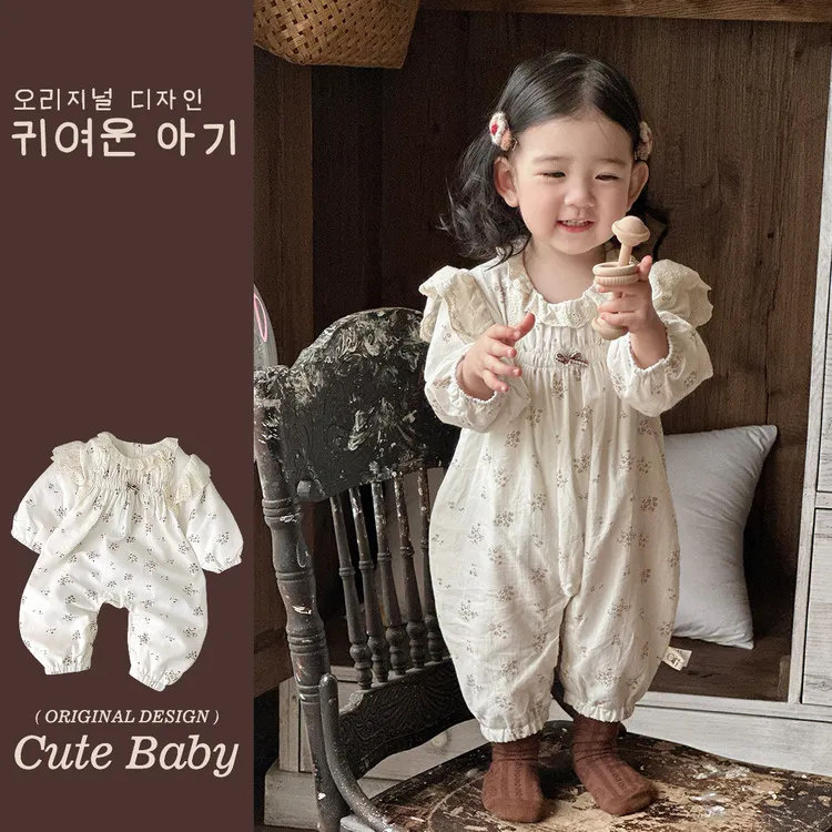 2025年春新品韩式0-2岁婴儿爬爬服洋气女宝宝外出服ins碎花连衣