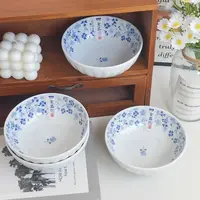 蓝蕊高温隔离釉下彩5.4英寸多功能碗四只装长13.5高5