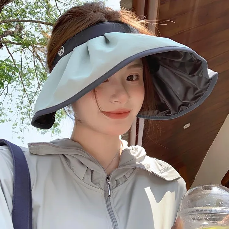 黑胶防晒帽女夏季2025新款防紫外线遮阳帽子大帽檐发箍贝壳空顶帽