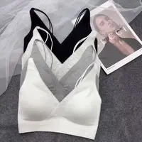 法式蕾丝边V领双肩带美背内衣女固定杯抹胸吊带背心内搭11851