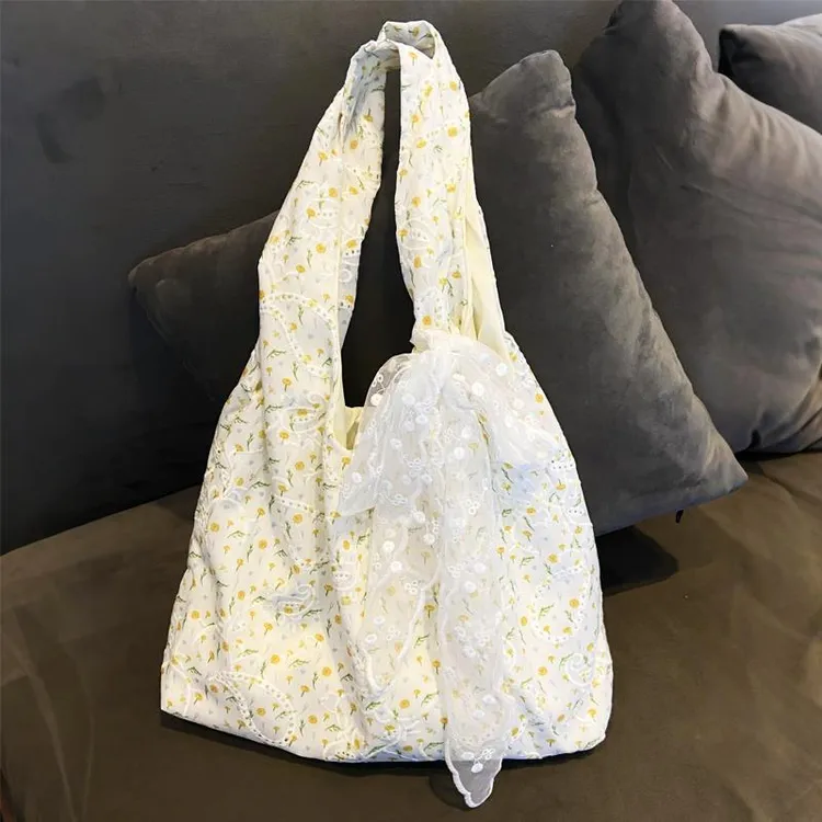 韩系绣花花朵帆布袋背心包女包学生慵懒风大容量通勤上课单肩包