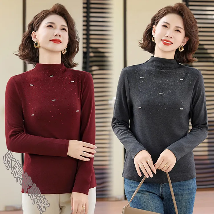 妈妈秋装针织半高领打底衫洋气2025新款中老年女装时尚百搭小衫