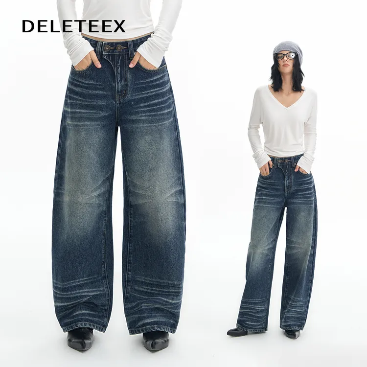 Deleteex原创回到伦敦系列弧形弯刀秋冬宽松作旧复古水洗牛仔裤