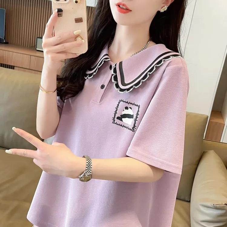 polo衫时尚洋气甜美上衣15初中学生13少女孩夏装12岁大童短袖t恤