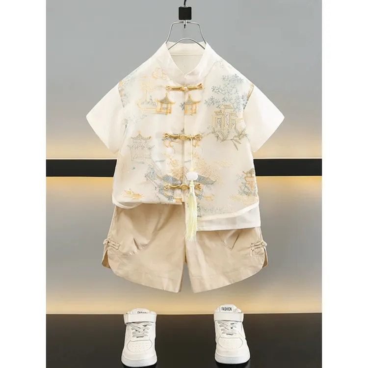 汉服男童国风夏季套装2025新款儿童新中式唐装男宝周岁礼服小少爷