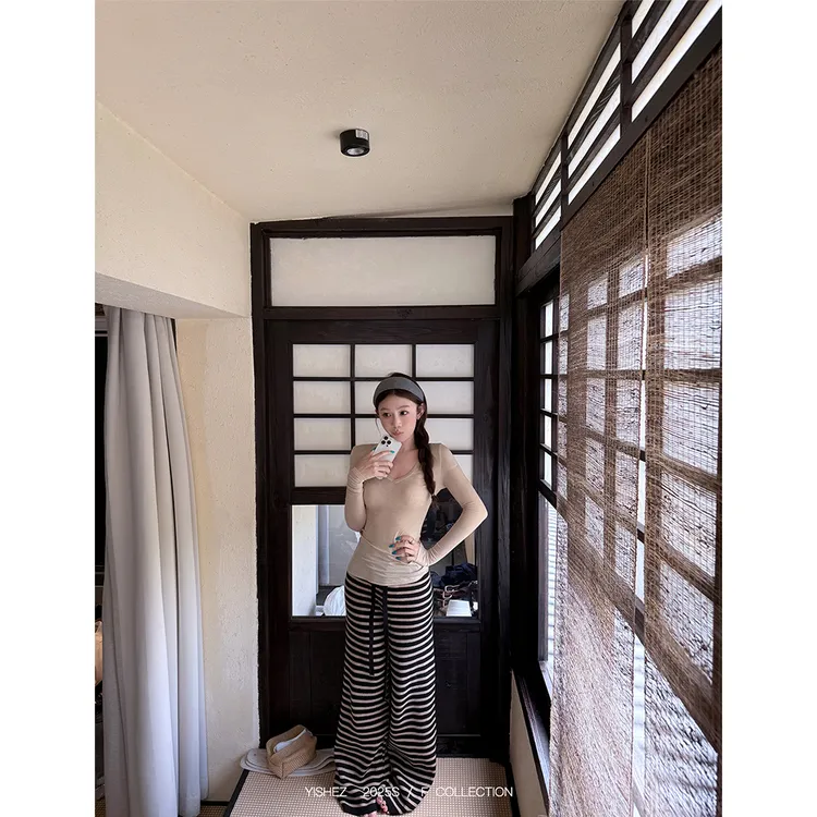 YISHEZ“出圈裤”2.0条纹舒适区 细腻软糯针织休闲宽松阔腿裤