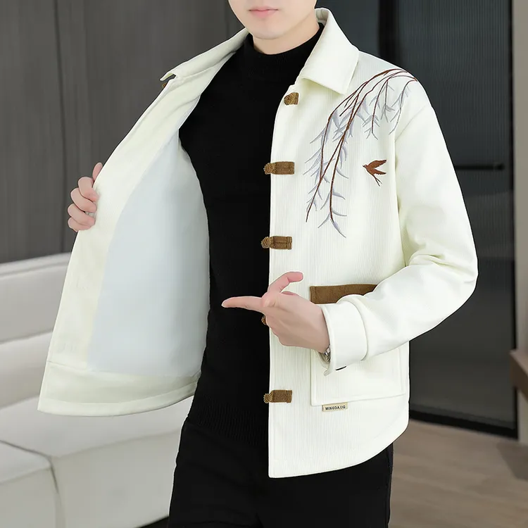 春秋男士翻领夹克潮流休闲国风外套外套休闲上衣宽松男士潮流夹克