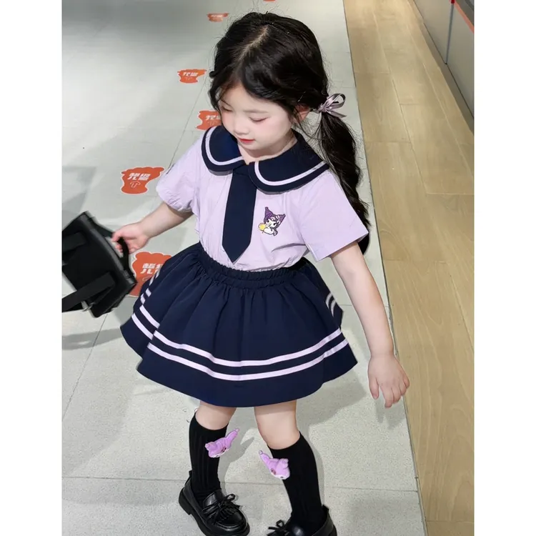 六一夏季库洛米套装裙2026新款儿童短袖学院风女宝宝JK裙裤两件套
