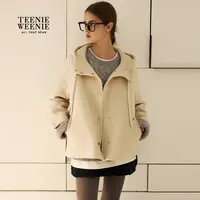 TeenieWeenie小熊毛呢外套25冬新款中长款连帽大衣女TTJW258TCAA
