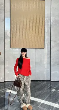 Dami慵懒风豹纹阔腿裤女2025秋季新款松弛垂感休闲直筒拖地长裤