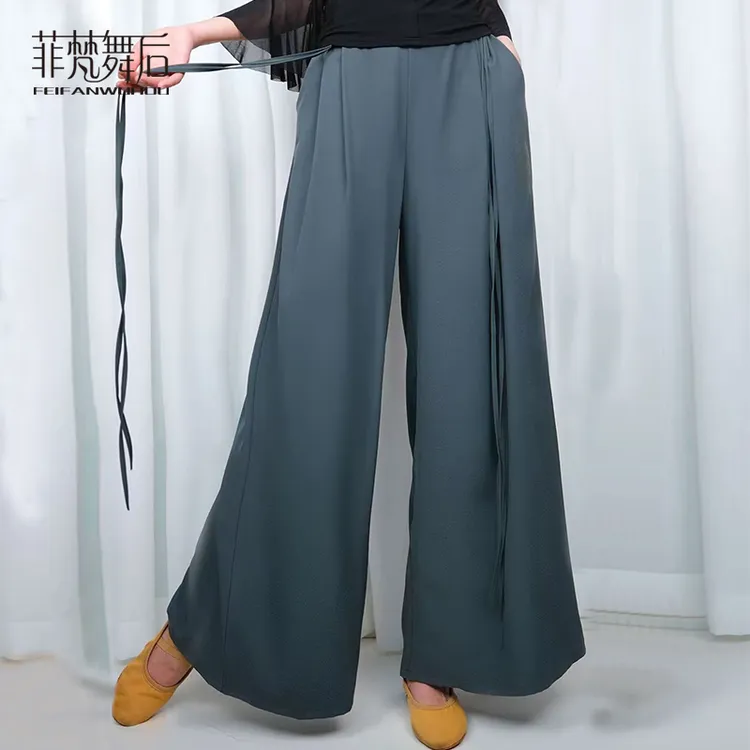 菲梵舞后新款舞蹈服口袋裤子女古典现代舞练功裤直筒裤束腰阔腿裤
