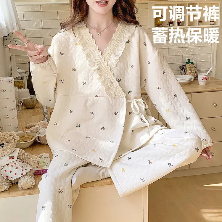 秋冬季空气棉月子服10月份11加厚产后孕期宽松大码孕妇睡衣可调节
