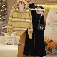 女童2025秋季新款连帽条纹拉链衫微喇裤套装5648